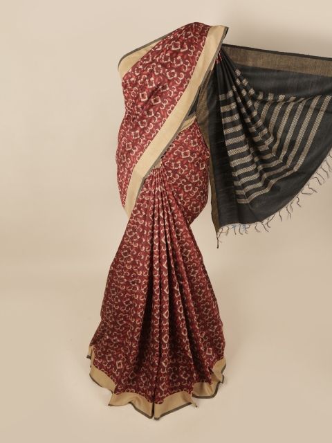 

Pothys Maroon & Beige Ethnic Motifs Art Silk Banarasi Saree