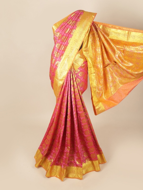 

Pothys Pink & Orange Ethnic Motifs Beads and Stones Art Silk Saree