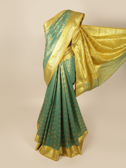 

Pothys Green & Gold-Toned Woven Design Art Silk Saree