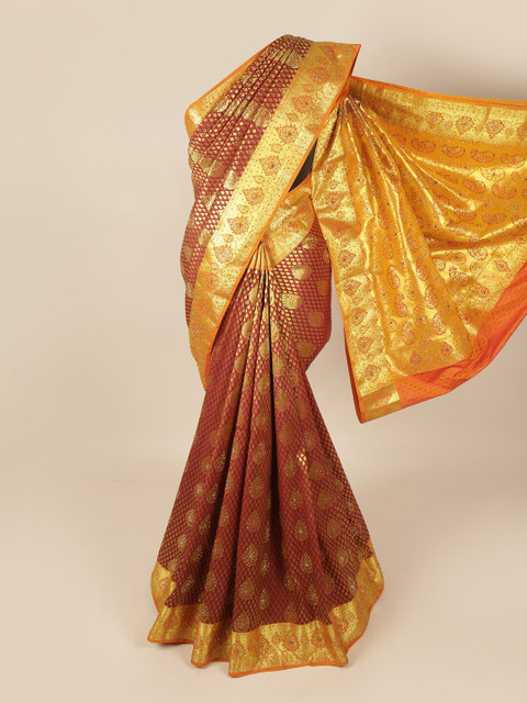 

Pothys Maroon & Yellow Ethnic Motifs Zari Art Silk Saree