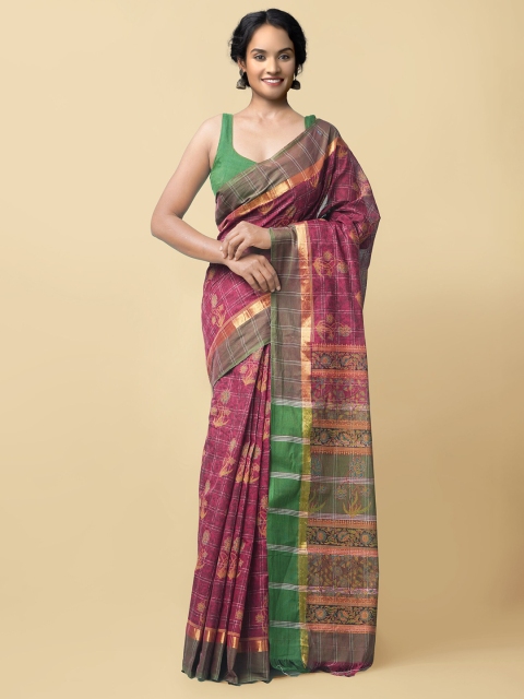 

Unnati Silks Maroon & Green Ethnic Motifs Pure Cotton Mangalagiri Saree