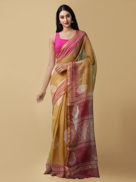 

Unnati Silks Brown & Pink Ethnic Motifs Zari Pure Cotton Kota Saree
