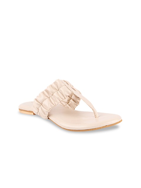 

THE WHITE POLE Women Beige Solid Casual T-Strap Flats