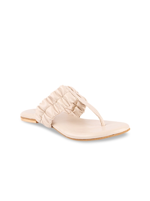 

THE WHITE POLE Women Cream-Coloured Ethnic T-Strap Flats