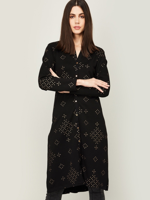 

Melange by Lifestyle Women Black Embellished Cotton Blend Kurta