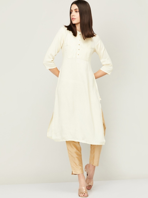 

Melange by Lifestyle Women Off White Striped Kurta