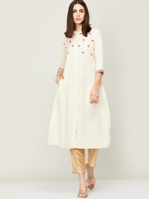 

Melange by Lifestyle Women Beige & Red Floral Yoke Design Thread Work Kurta