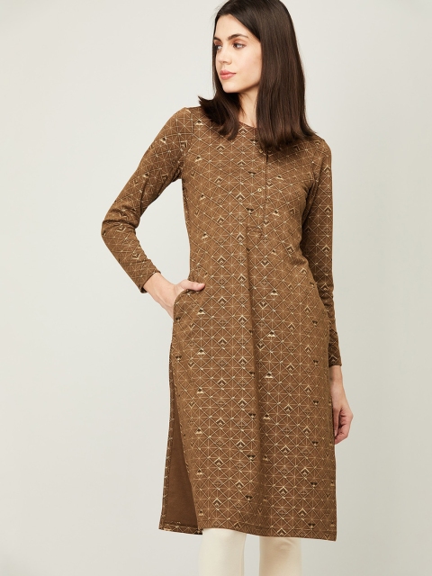

Melange by Lifestyle Women Brown Thread Work Polyester Kurta