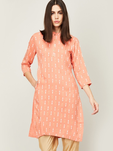 

Melange by Lifestyle Women Coral Pink & White Ethnic Motifs Printed Kurta