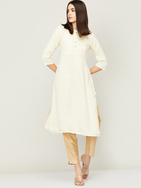 

Melange by Lifestyle Women Cream-Coloured Striped Kurta