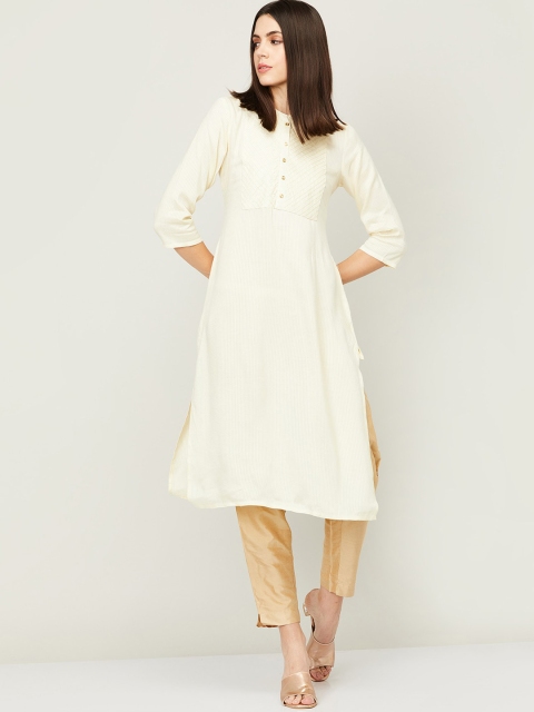 

Melange by Lifestyle Women Off White Yoke Design Yoke Design Cold-Shoulder Sleeves Thread Work Kurta