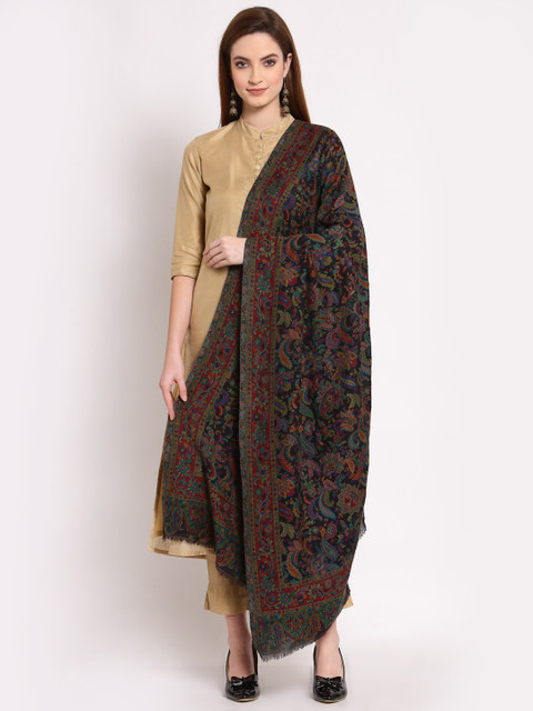 

Anekaant Women Black & Orange Woven Design Woollen Shawl