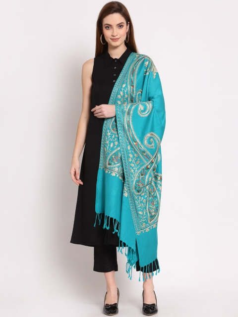 

Anekaant Women Sea Green & Gold Toned Paisley Embroidered Acrowool Shawl