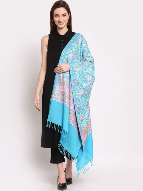 

Anekaant Women Blue & Pink Embroidered Woollen Shawl