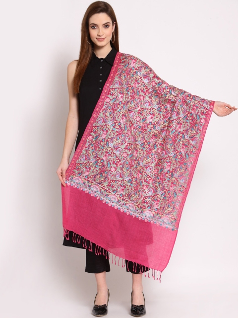 

Anekaant Women Fuchsia Pink & Green Paisley Embroidered Woollen Shawl