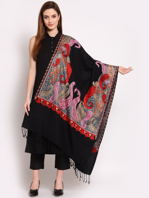 

Anekaant Women Black & Pink Embroidered Shawl