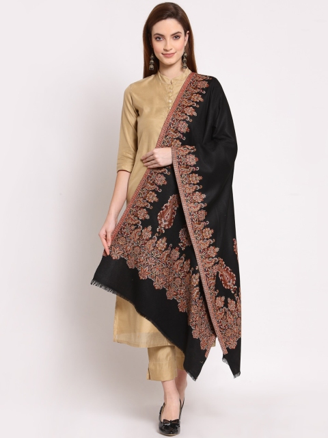 

Anekaant Women Black & Brown Woven-Design Woolen Shawl