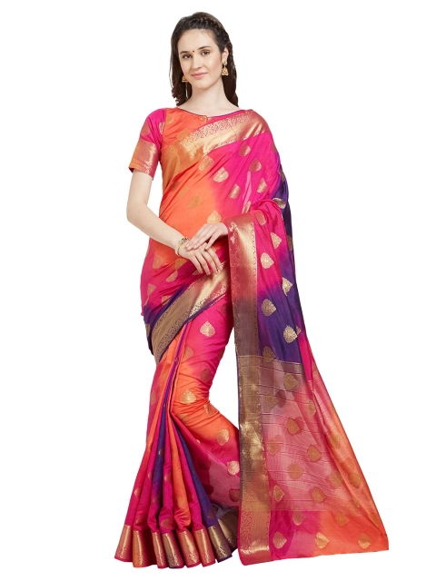 

Viva N Diva Pink & Blue Ethnic Motifs Silk Blend Banarasi Saree