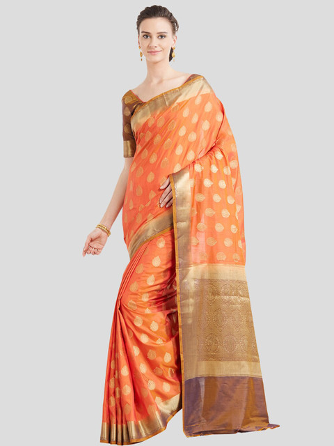 

Viva N Diva Orange & Brown Ethnic Motifs Zari Silk Blend Saree