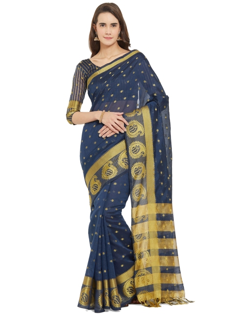 

Viva N Diva Navy Blue & Gold Ethnic Motifs Zari Silk Blend Saree