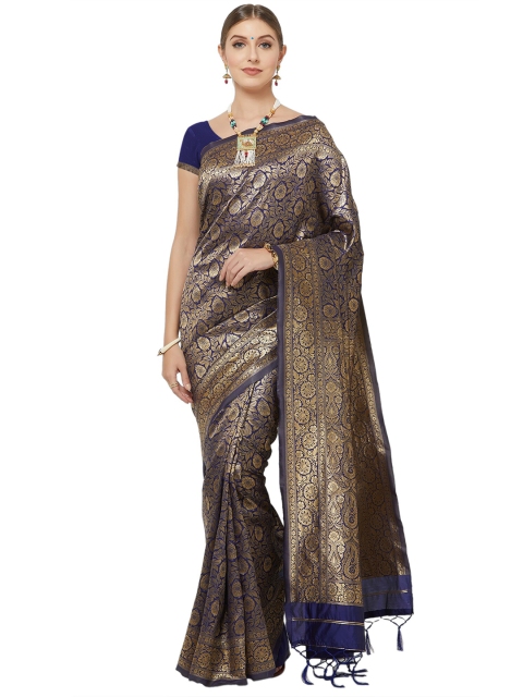 

Viva N Diva Navy Blue & Gold-Toned Woven Design Zari Art Silk Banarasi Saree