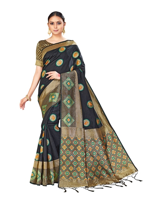 

Viva N Diva Black & Gold-Toned Floral Zari Art Silk Banarasi Saree