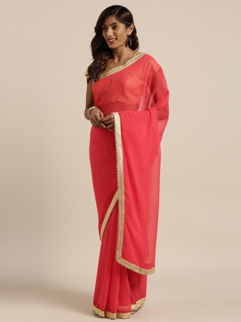 

Viva N Diva Peach-Coloured & Gold-Toned Zari Saree