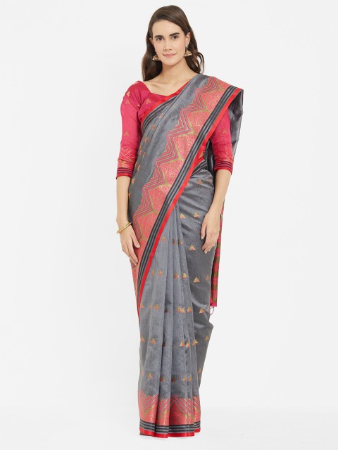 

Viva N Diva Grey & Pink Woven Design Silk Blend Saree