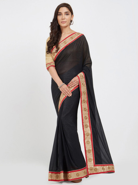 

Viva N Diva Black & Red Embroidered Tussar Saree