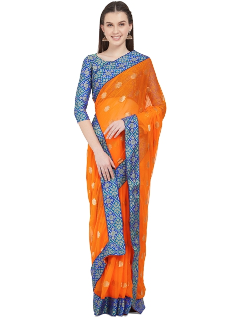 

Viva N Diva Orange & Blue Woven Design Zari Banarasi Saree