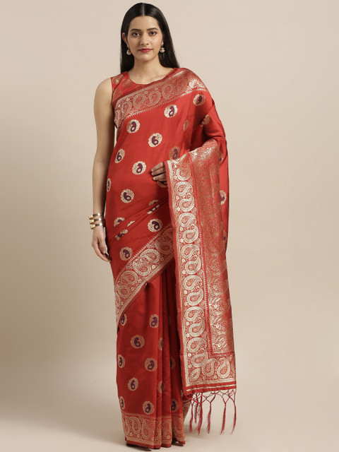 

Viva N Diva Rust & Gold Paisley Zari Art Silk Saree