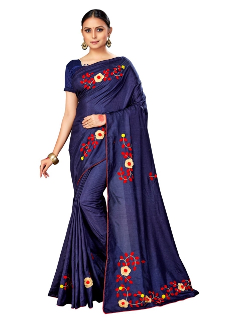 

Viva N Diva Navy Blue & Pink Embellished Patchwork Silk Blend Saree