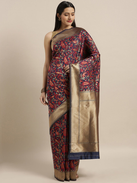 

Viva N Diva Navy Blue & Gold-Toned Woven Design Zari Art Silk Saree