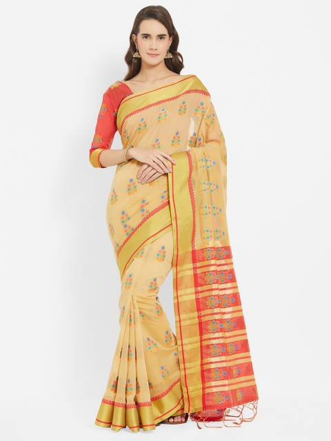 

Viva N Diva Cream-Coloured & Red Floral Silk Blend Tussar Saree