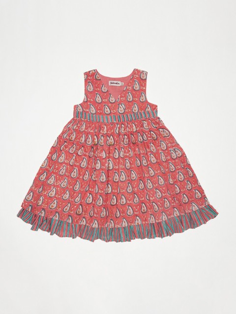 

Fabindia Girls Rust Ethnic Motifs Layered A-Line Dress