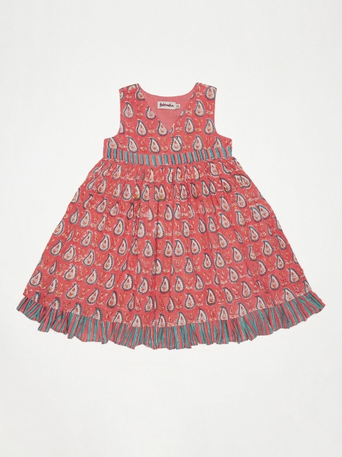 

Fabindia Rust Girls Ethnic Motifs Layered A-Line Dress