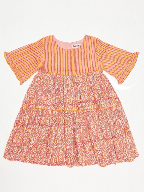 

Fabindia Girls Pink & Yellow Paisley Printed Cotton Dress