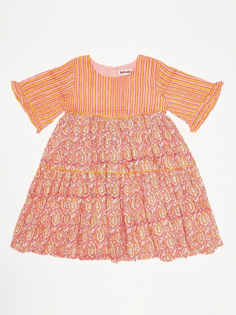 

Fabindia Girls Orange & Pink Floral A-Line Dress