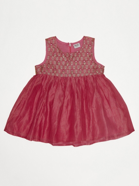 

Fabindia Girls Red & Gold-Toned Ethnic Motifs Embroidered A-Line Dress
