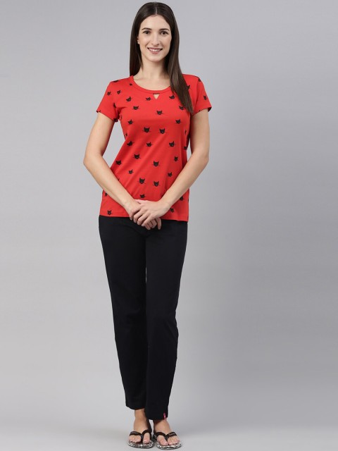 

A3A Women Red & Black Printed Night Suit