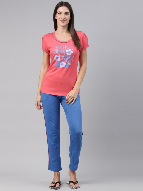 

A3A Women Pink & Blue Printed Night Suit
