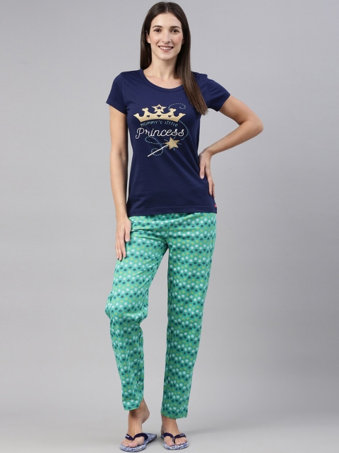 

A3A Women Blue & Green Printed Night suit