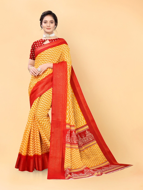 

Viva N Diva Yellow & Red Leheriya Printed Saree