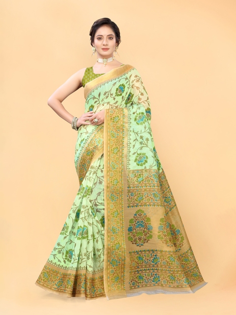 

Viva N Diva Green & Beige Floral Khadi Saree
