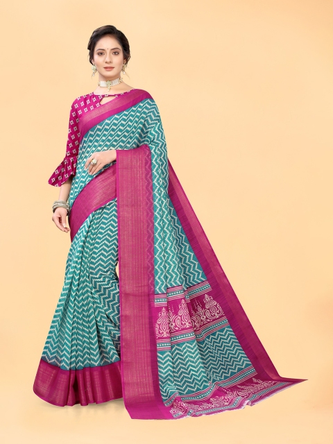 

Viva N Diva Green & Pink Leheriya Saree