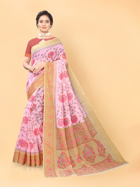 

Viva N Diva Pink & Brown Floral Khadi Saree