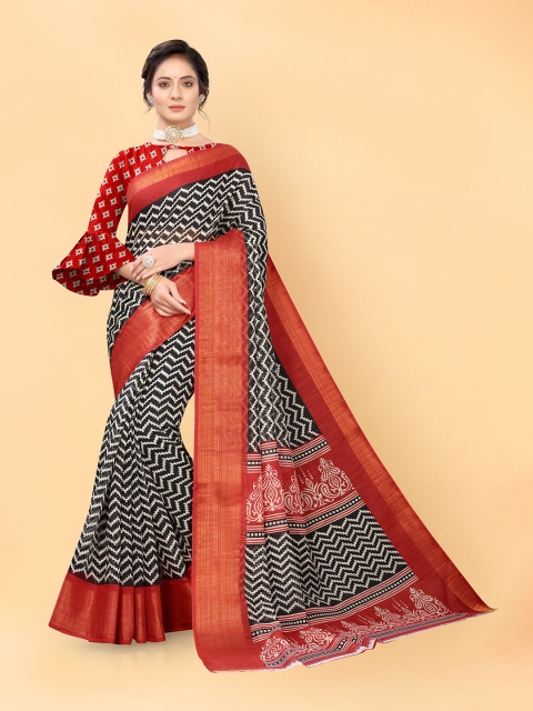 

Viva N Diva Black & Red Leheriya Zari Leheriya Saree