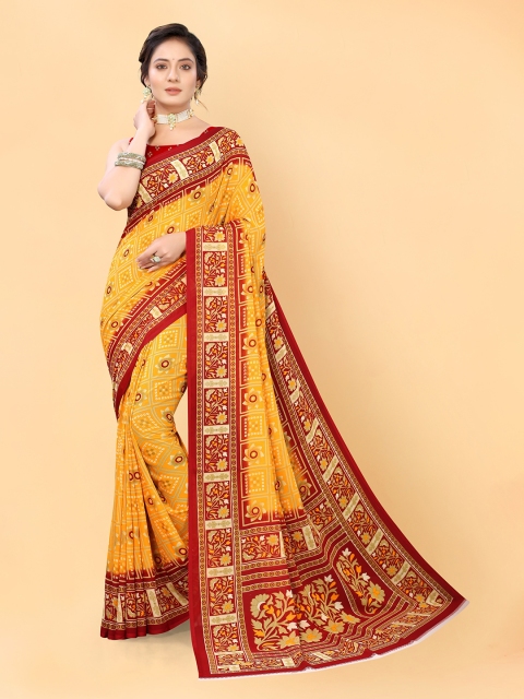 

Viva N Diva Red & Yellow Printed Bandhani Saree