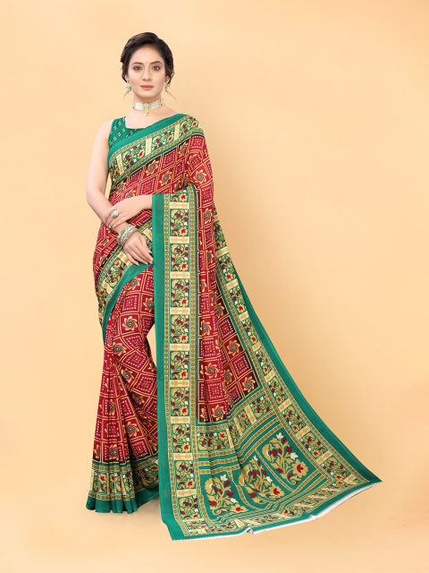 

Viva N Diva Green & Red Bandhani Saree
