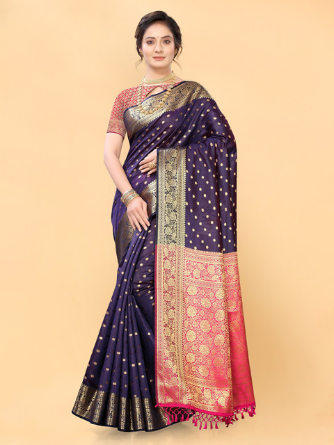 

Viva N Diva Purple & Pink Woven Design Zari Silk Blend Kanjeevaram Saree